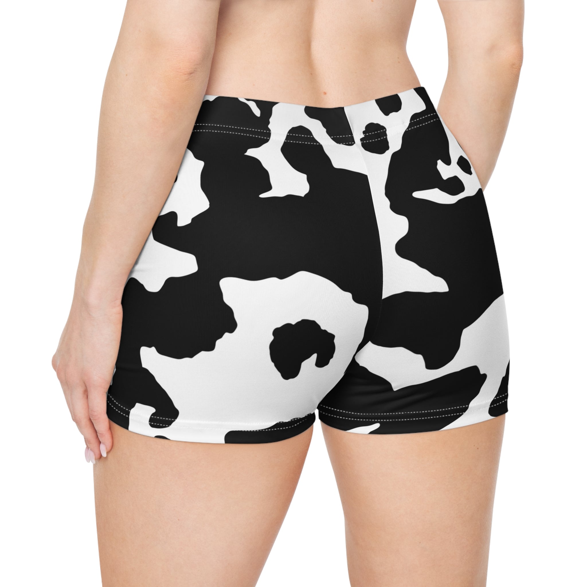 Women's Camo Shorts | Tight Fit | Black & White Cow Print Camo Colors