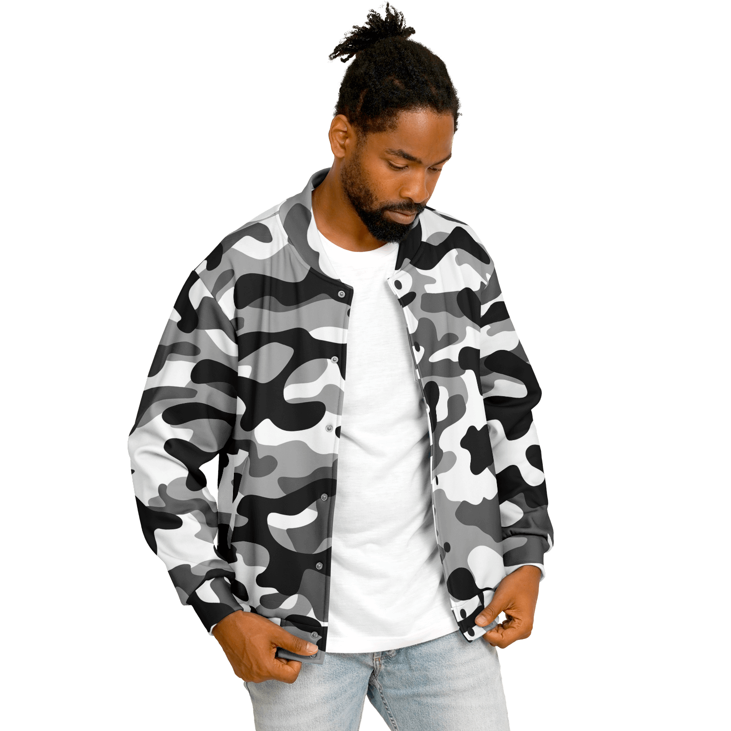 Baseball Camo Jacket | Military Camouflage in Black, Grey & White Camo Colors
