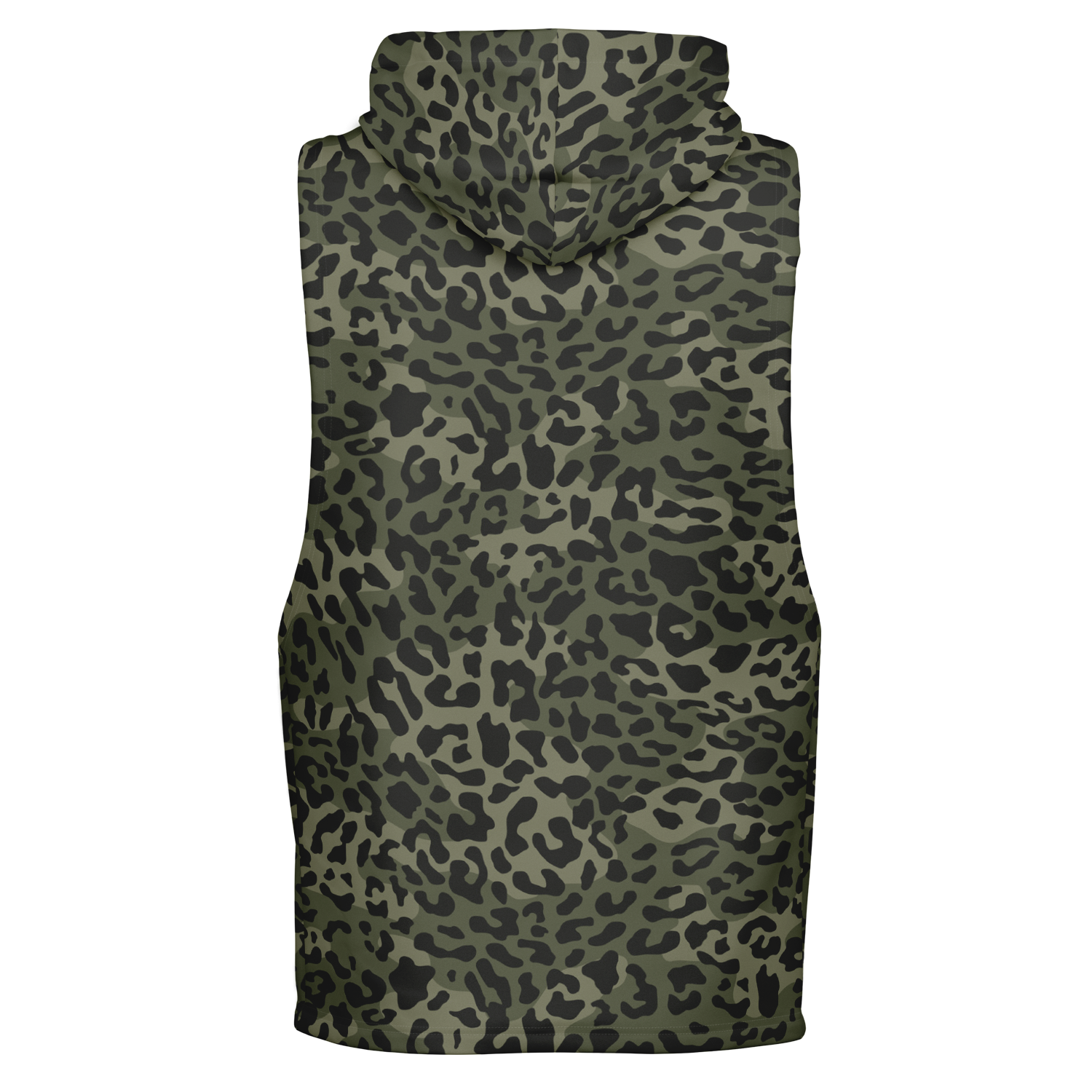 Sleeveless Leopard Hoodie | Shades of Brown and Green | Camo Colors
