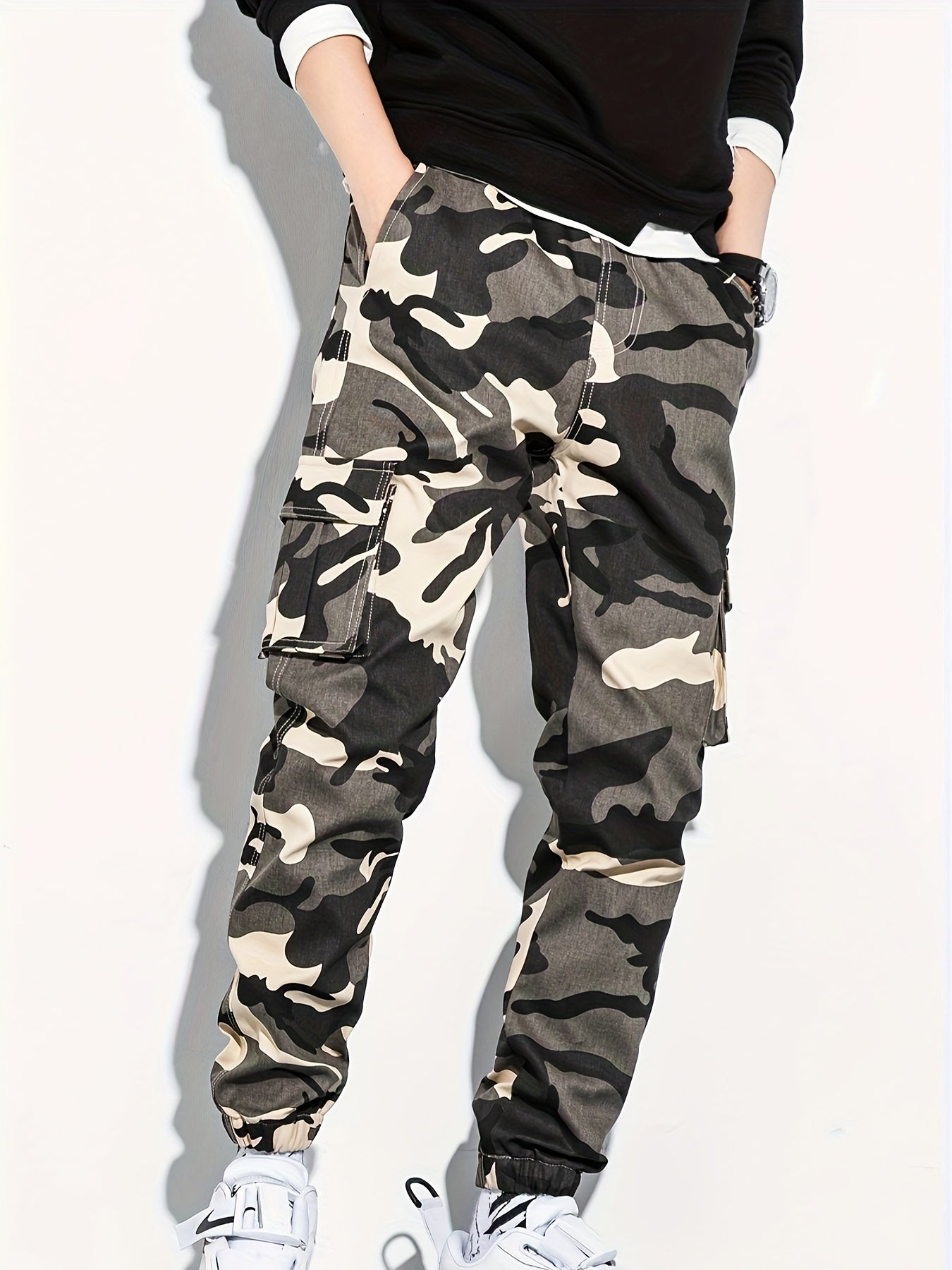 Men's Camo Cargo Cropped Pants With Multi Pockets | Vintage Style Camo Colors
