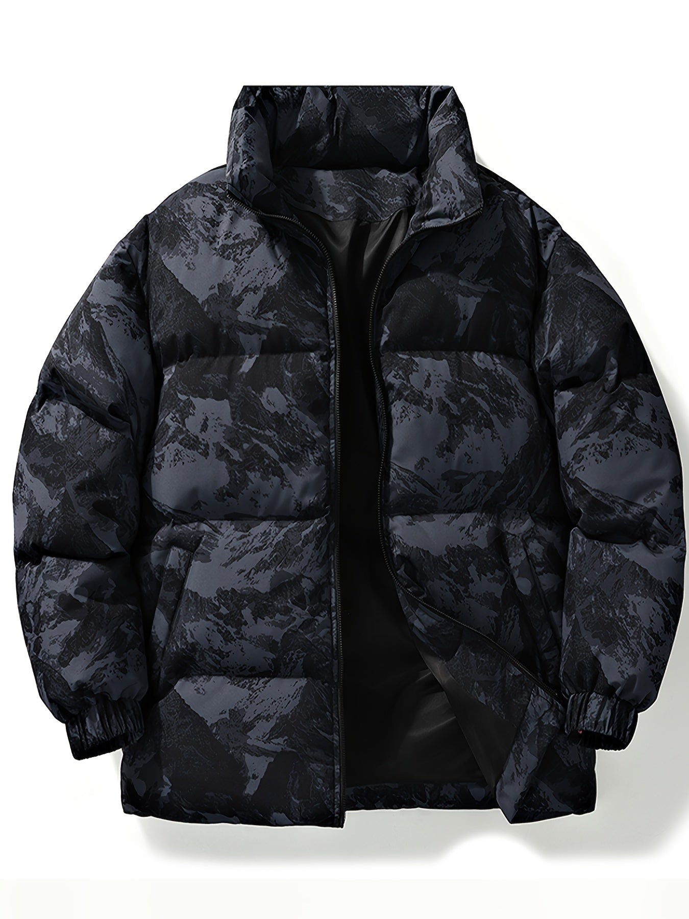 Men's Camo Hooded Puffer Jacket with Zip-Up Front Camo Colors