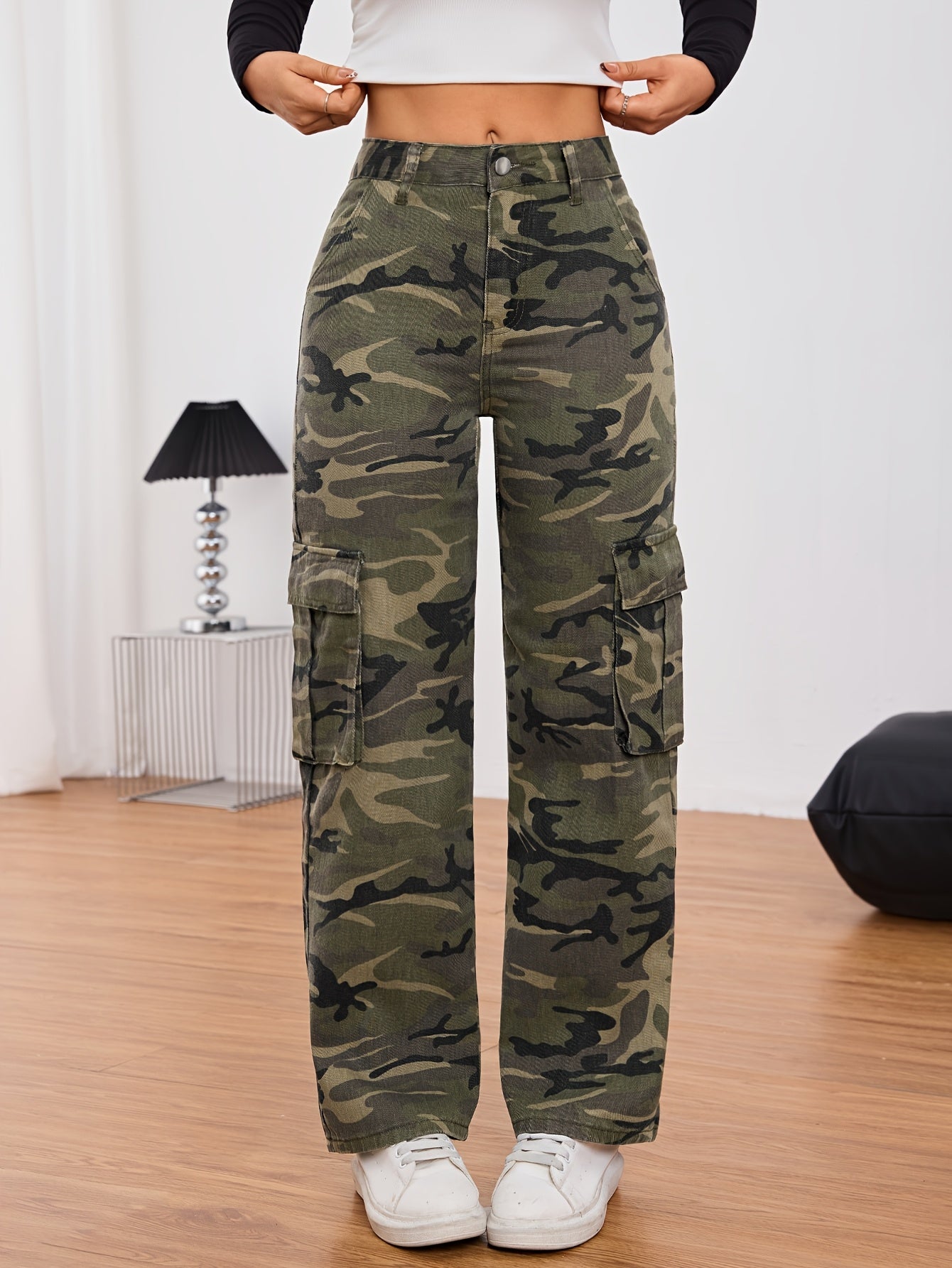 Women's High Waist Non-elastic Camouflage Work Pants Camo Colors