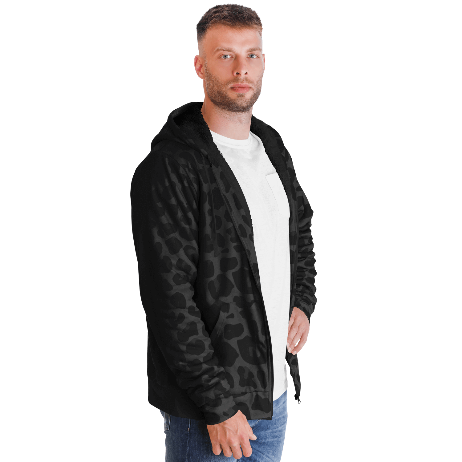 Microfleece Zip Hoodie | Black Puma Print Camo Colors