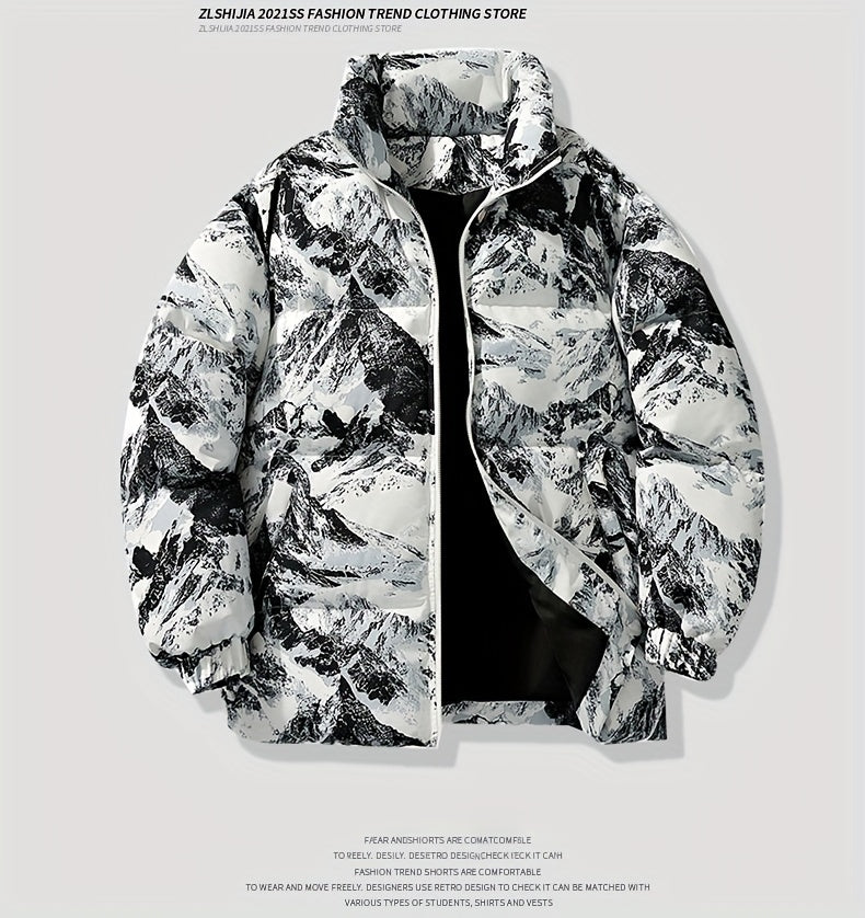 Men's Camo Hooded Puffer Jacket with Zip-Up Front Camo Colors