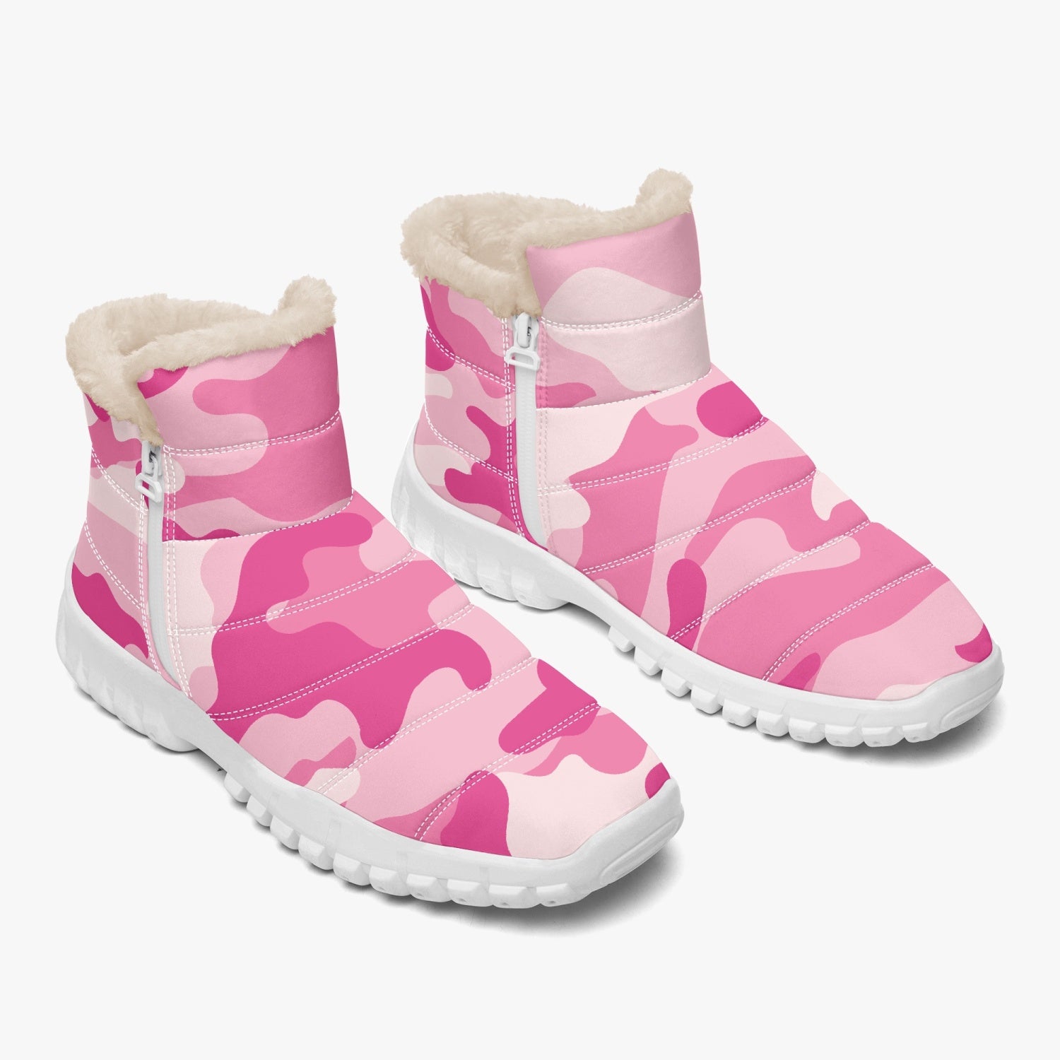 Camo Boots | Cotton-pad Fur Zipper Up | Lavender Pink Camo Colors