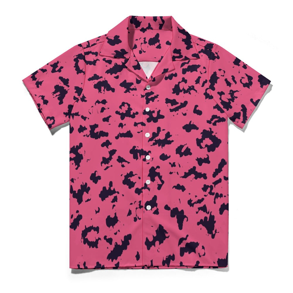Pink Leopard Men's Shirt | Classic Cuban Collar Design | Camo Colors