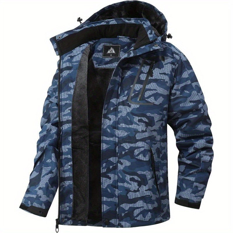 Men's Mountain Coat, Super Warm Fleece, Snow Hooded Jacket Camo Colors