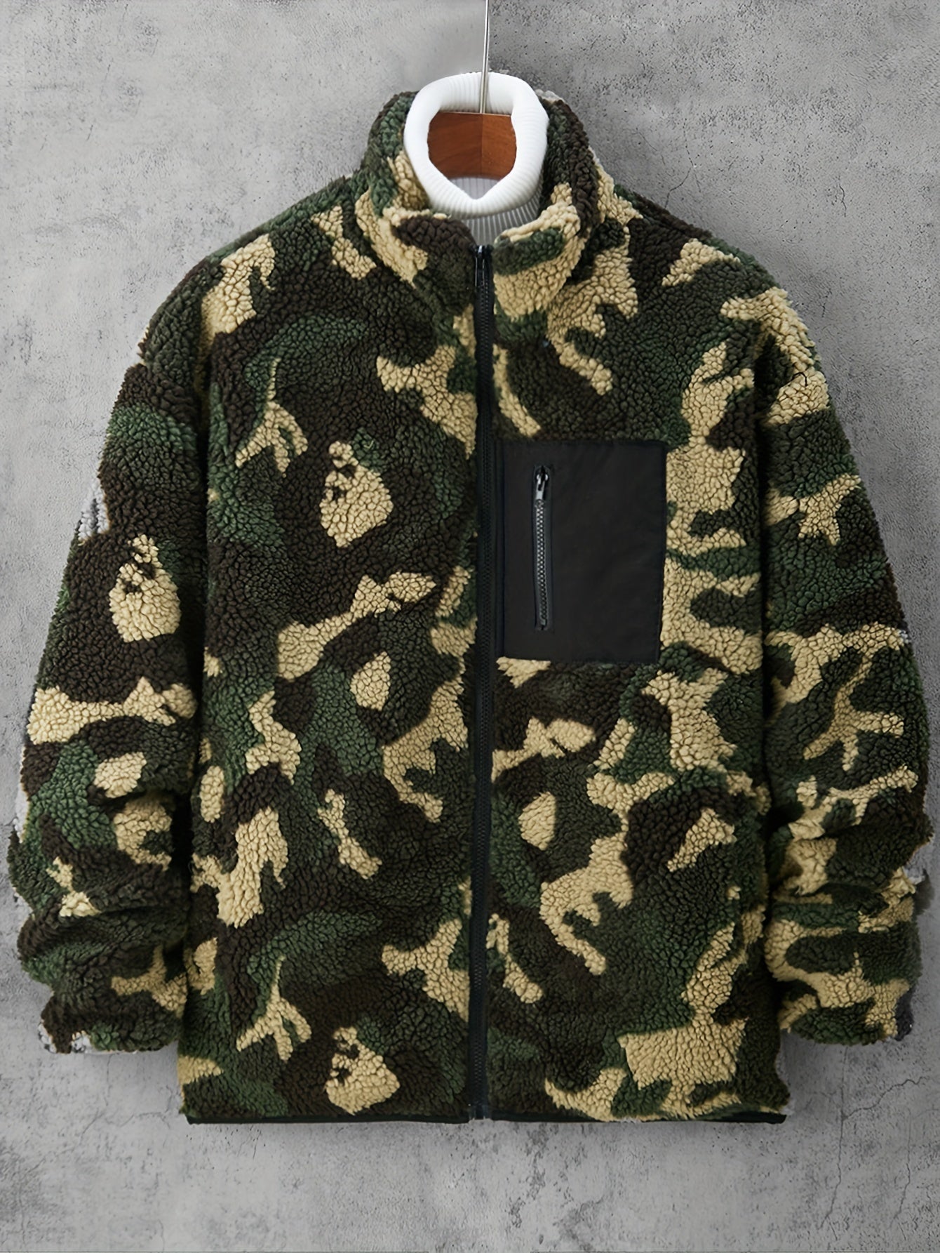 Camouflage Lapel Fleece Jacket for Men, Fall & Winter Style Camo Colors
