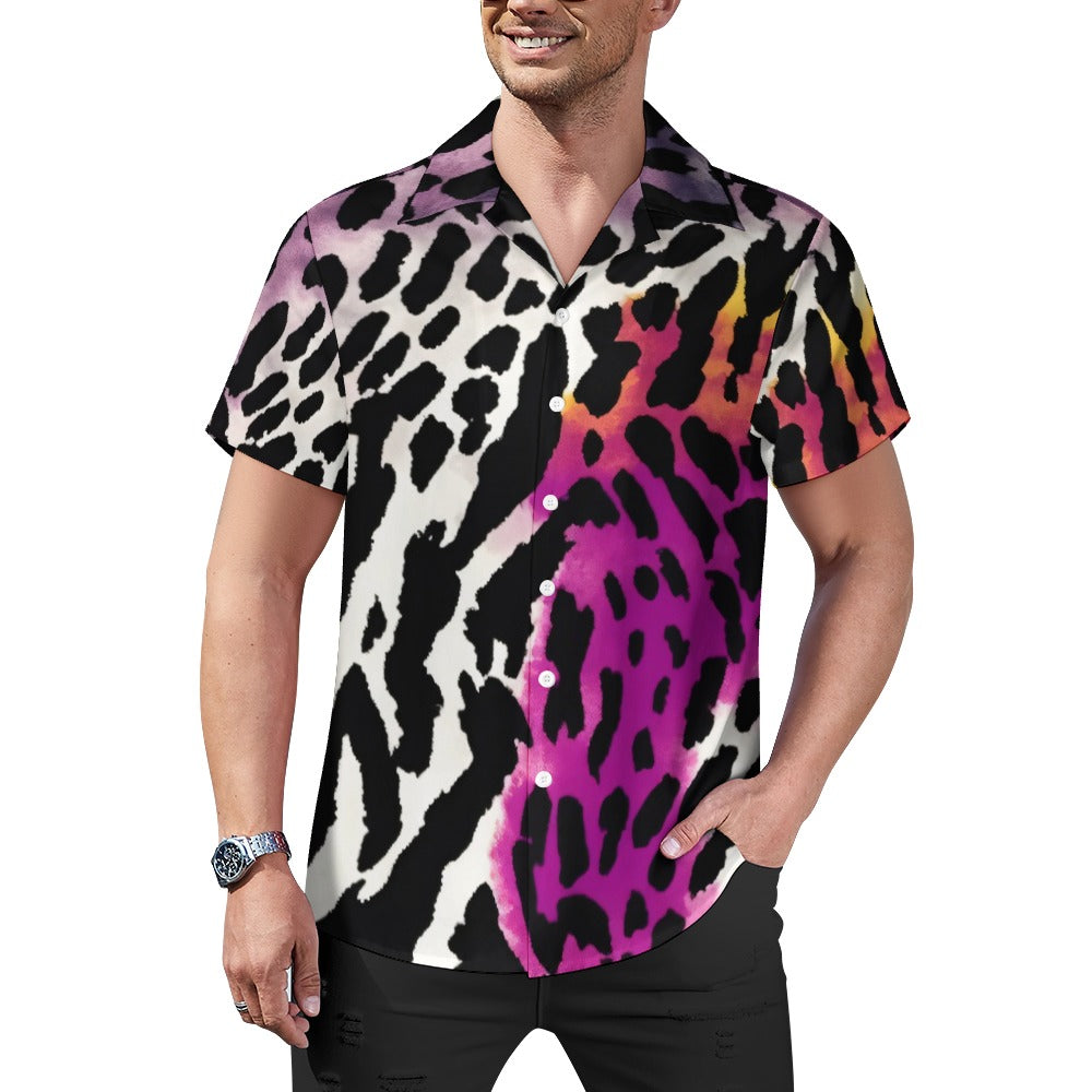 Abstract Leopard Men's Shirt | Cuban Collar Style | Camo Colors