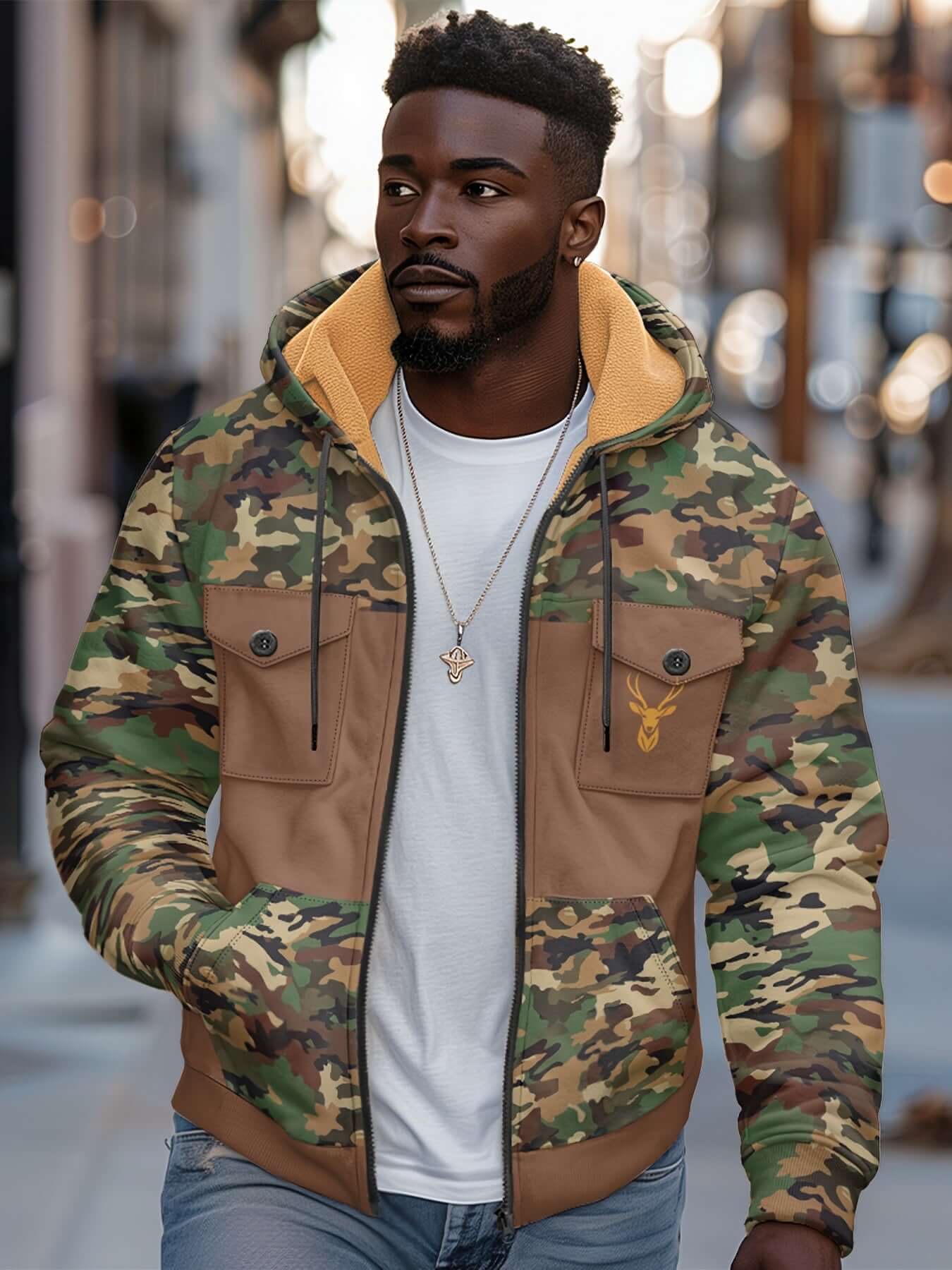 Camo Fleece-Lined Hooded Jacket | Zip-Up Winter Coat Camo Colors