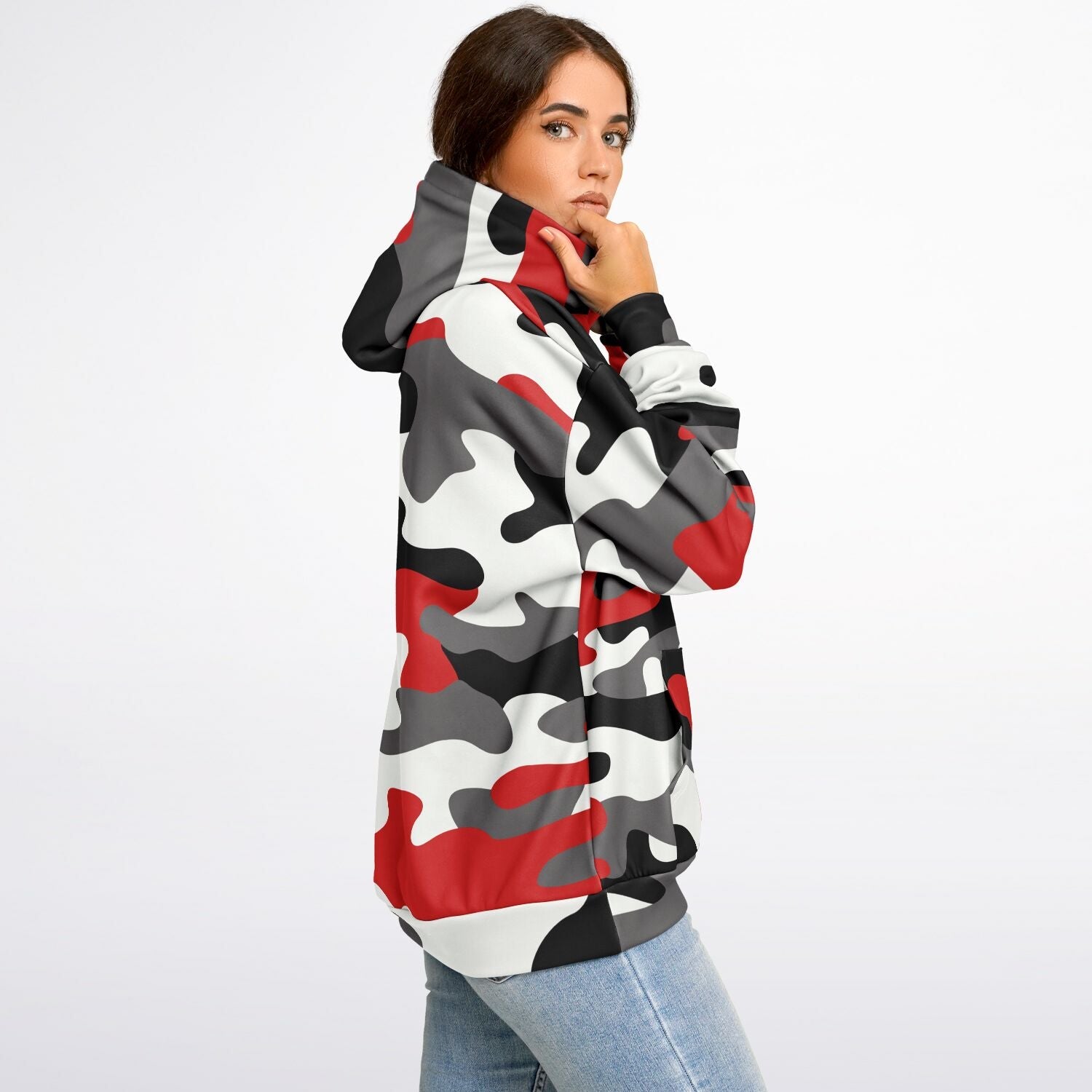 Oversized Hoodie in Red, Black, and White Camo Print | Camo Colors