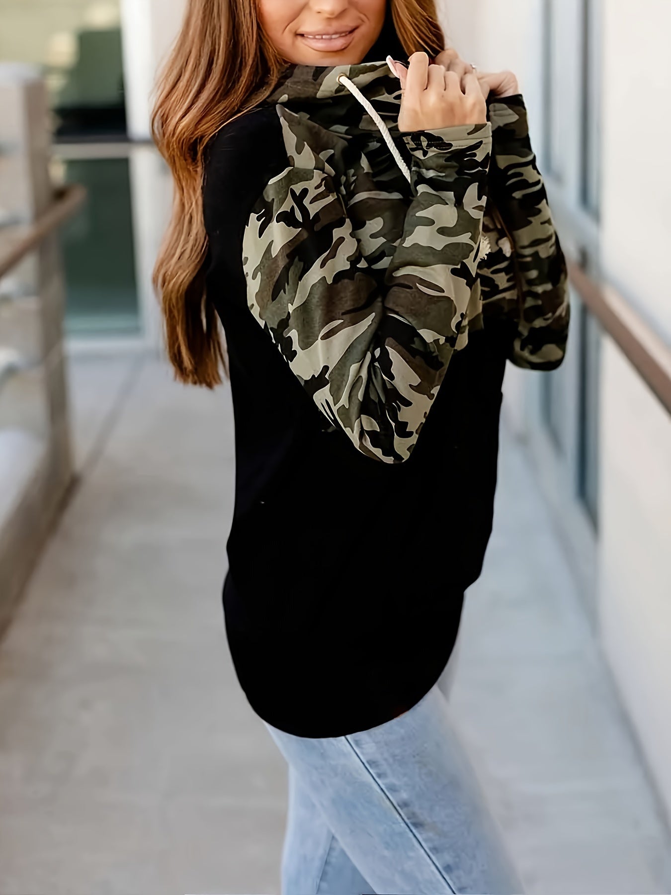 Plus Size Leopard Zip-Up Hoodie with Drawstring | Print Stitching Camo Colors
