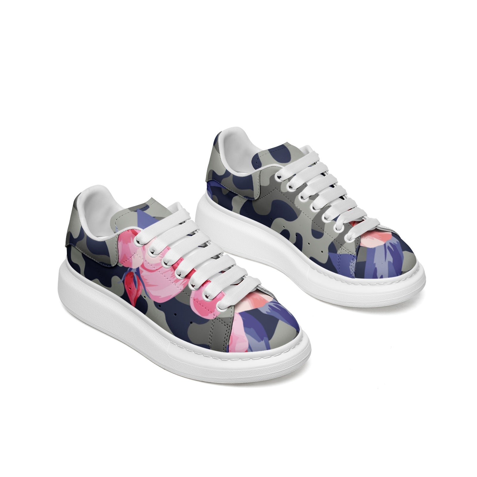 Pink Rose Camo McQueen Sneakers | Beautiful Floral Print Camo Colors