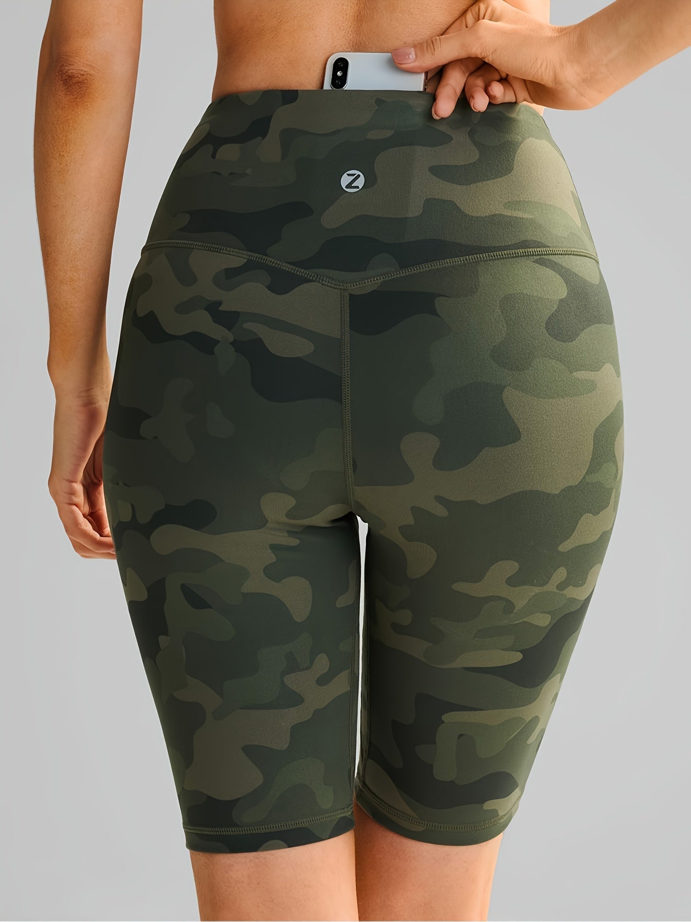 Women's Biker Shorts: High-Waisted, Hidden Pockets, Athletic Wear Camo Colors
