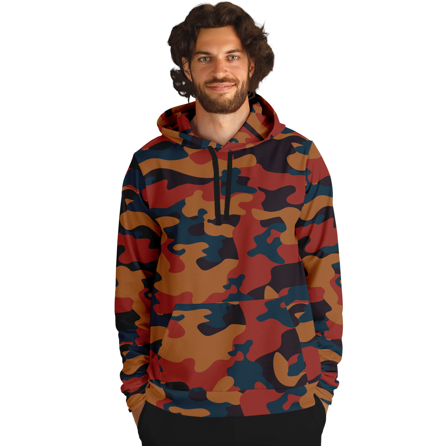Camo Hoodie | Brown, Prussian Blue and Auburn Camo Colors