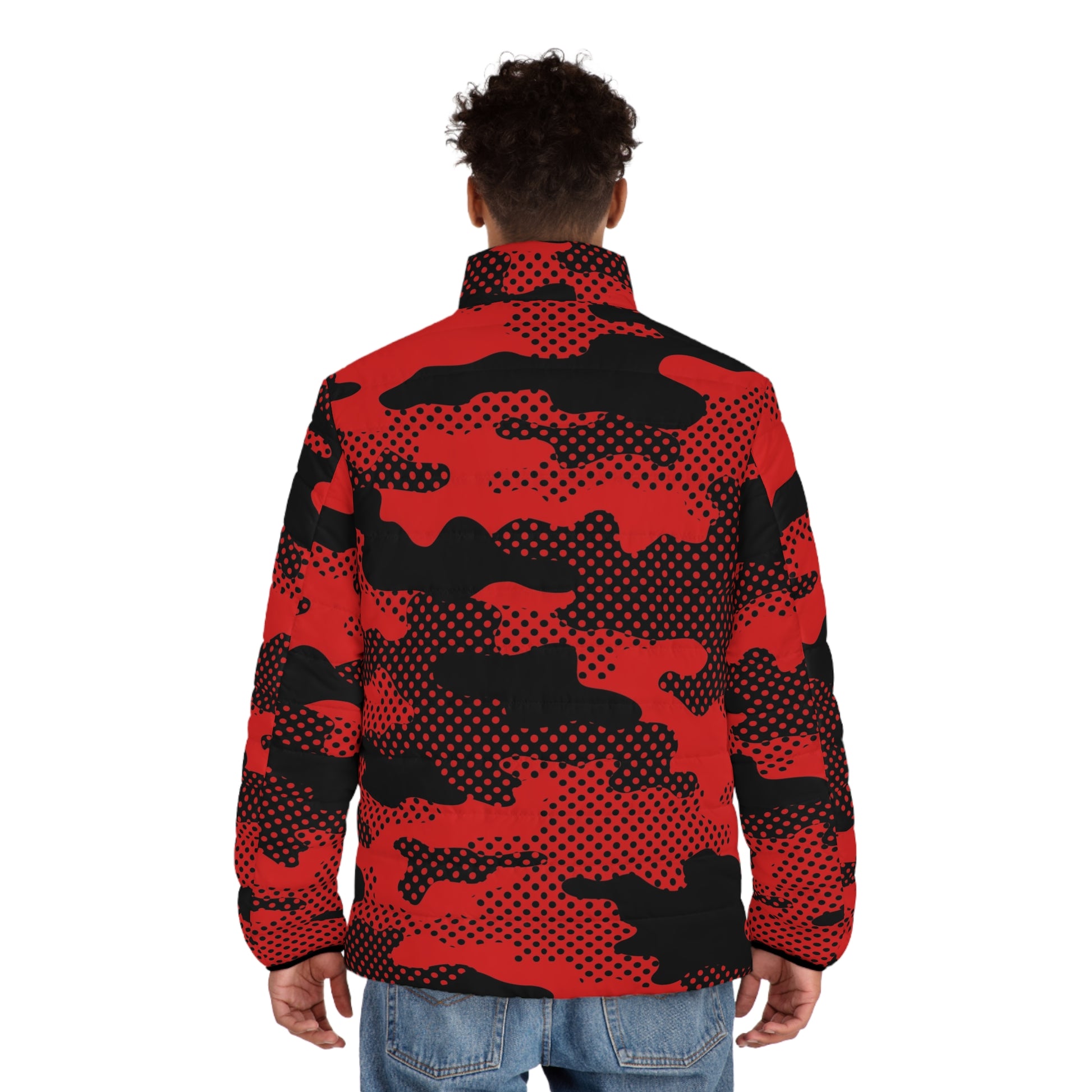 Red Camo Puffer Jacket For Men | Pixel Camouflage Camo Colors