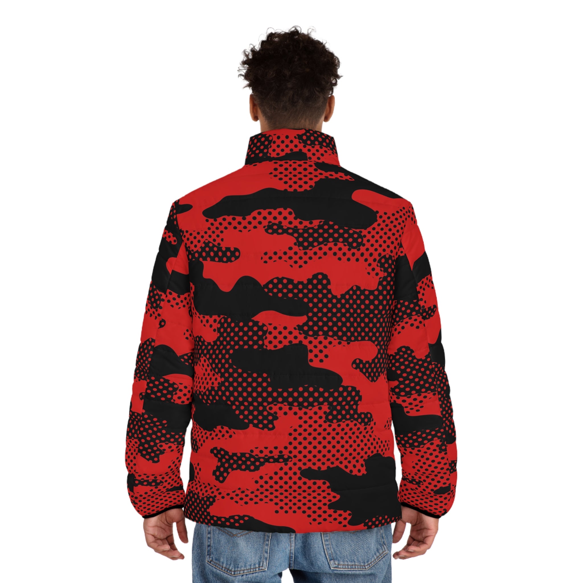 Red Camo Puffer Jacket For Men | Pixel Camouflage Camo Colors