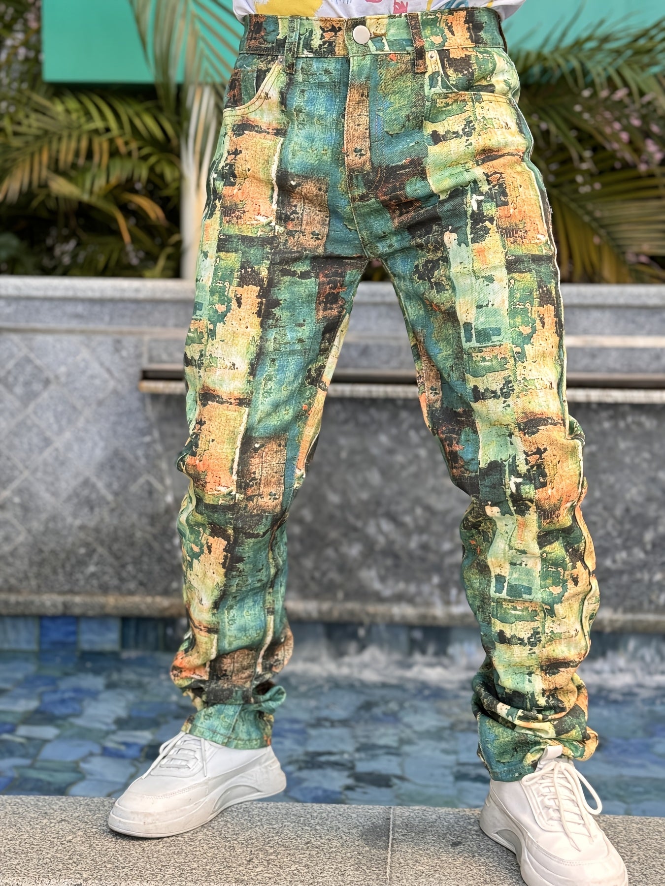 Men's Green Jeans | Digital Printed Denim Pants Camo Colors