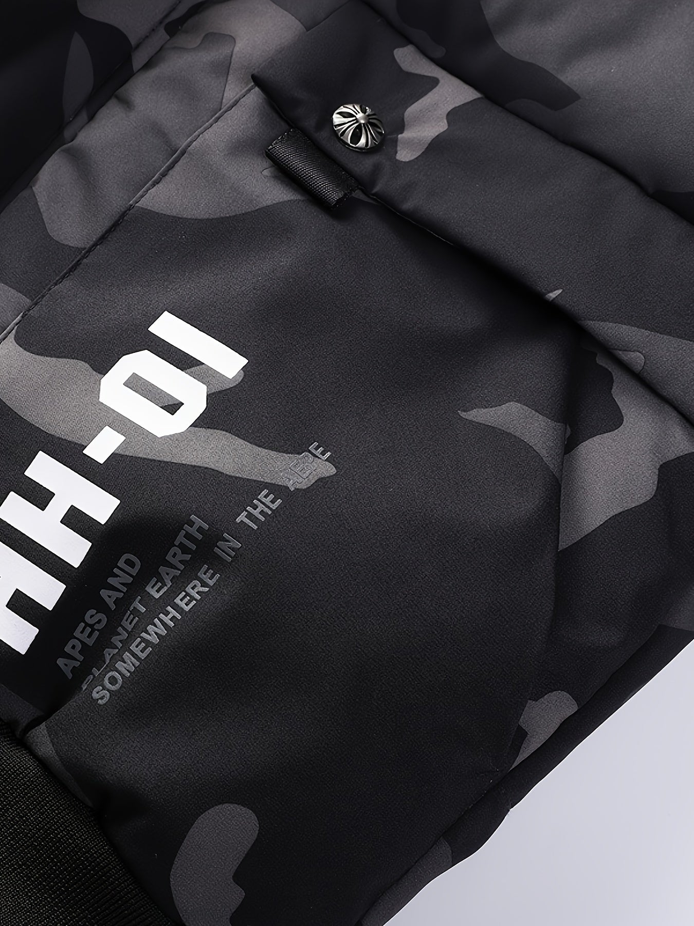 Men's Black Camouflage Padded Jacket | Regular Fit with Hooded Collar Camo Colors