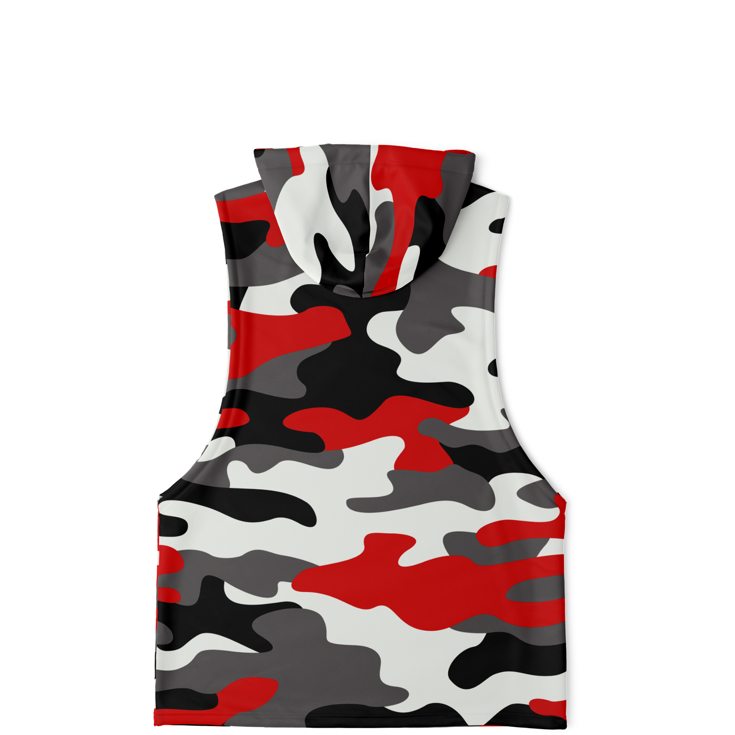 Sleeveless Hoodie |Red, Black, and White Camouflage Camo Colors
