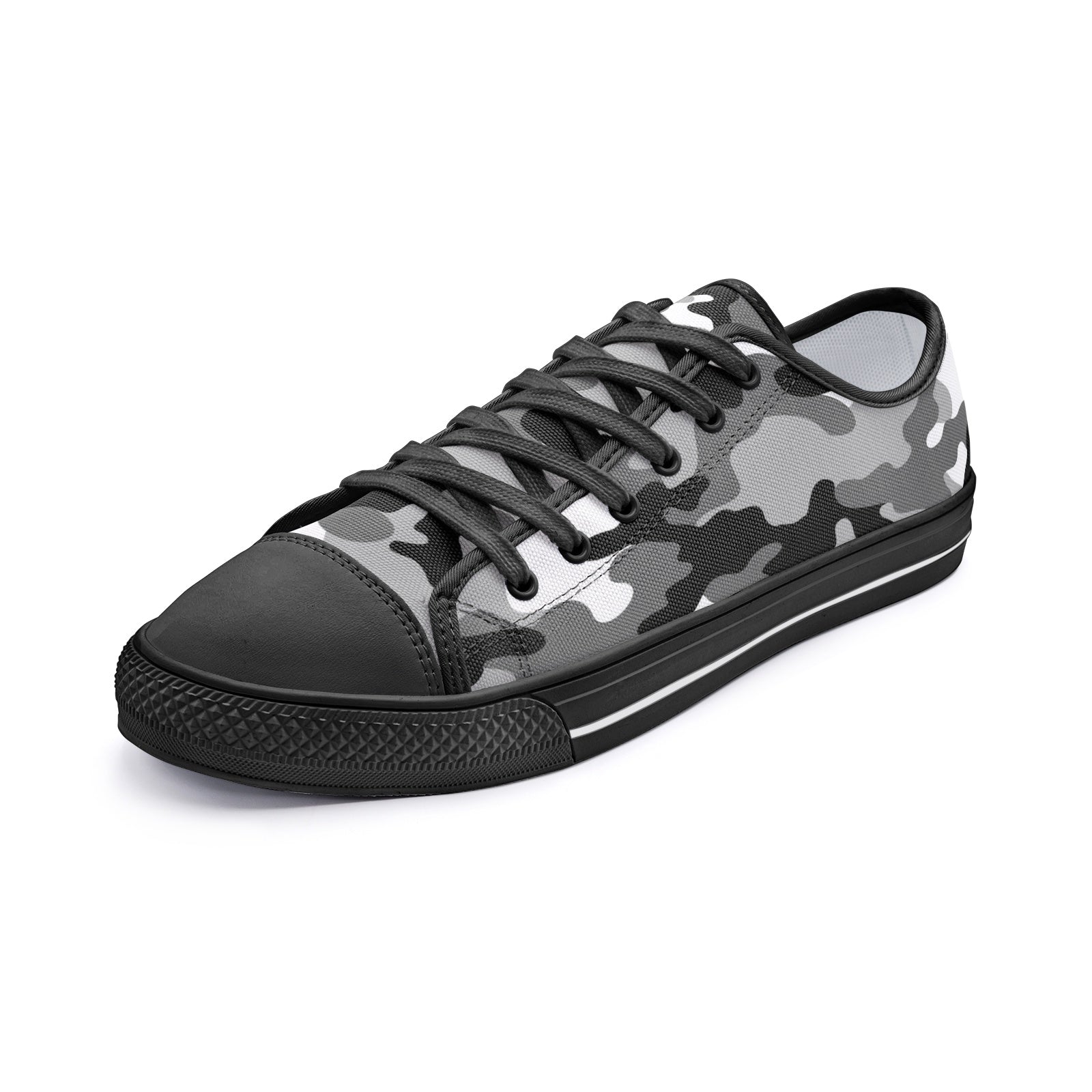 Camo Shoes | Low Top Canvas | Black, White, and Gray Camo Colors