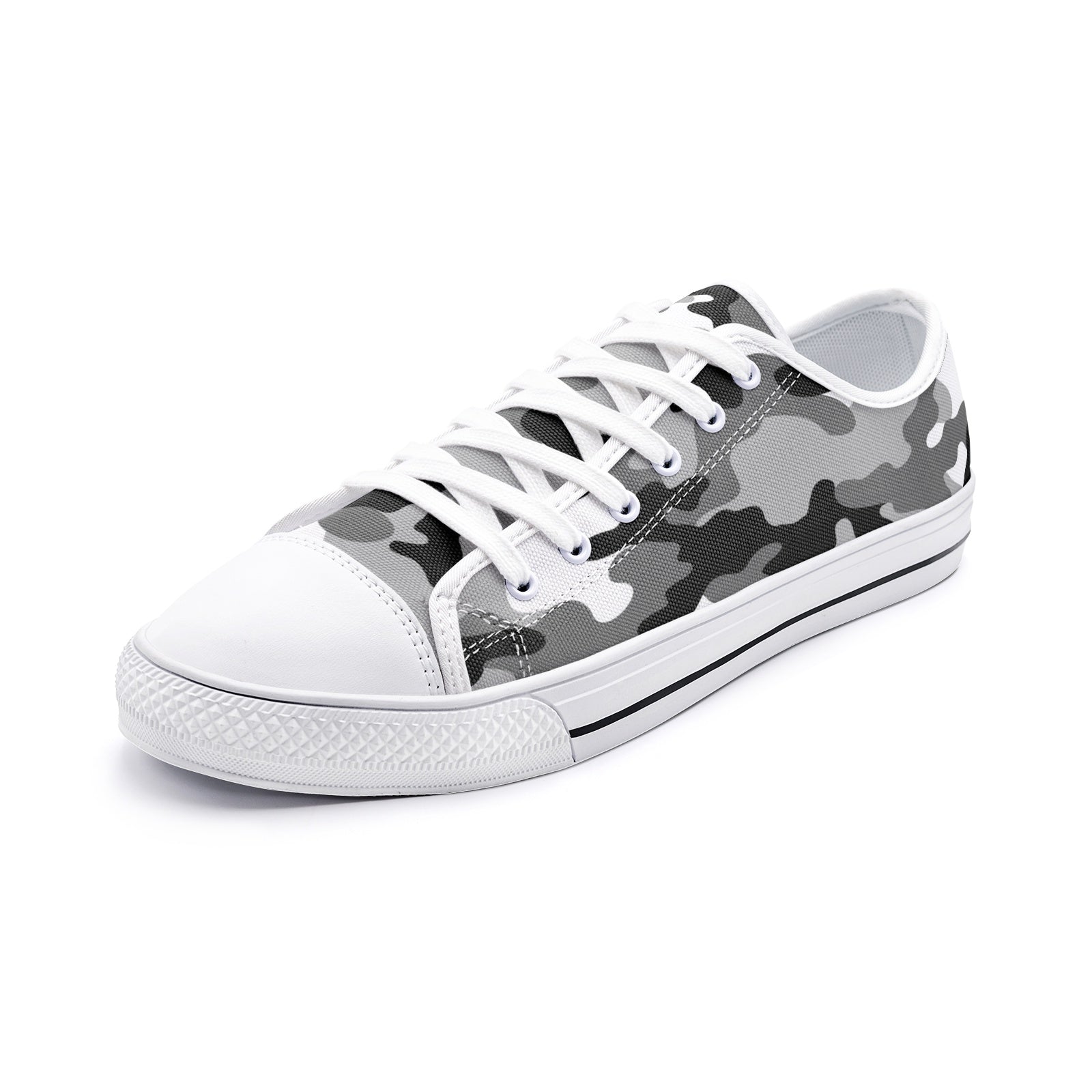 Camo Shoes | Low Top Canvas | Black, White, and Gray Camo Colors