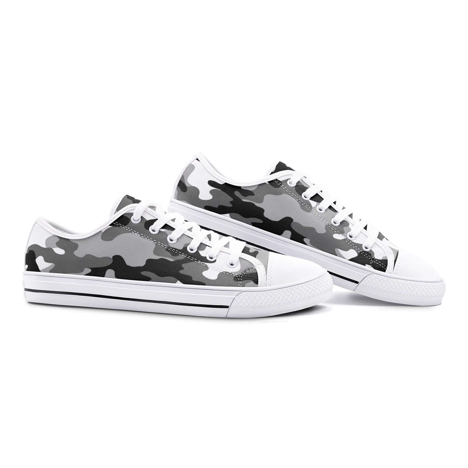 Camo Shoes | Low Top Canvas | Black, White, and Gray Camo Colors