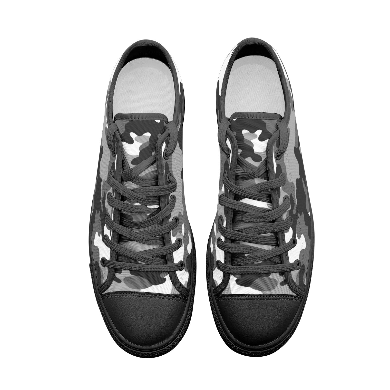Camo Shoes | Low Top Canvas | Black, White, and Gray Camo Colors