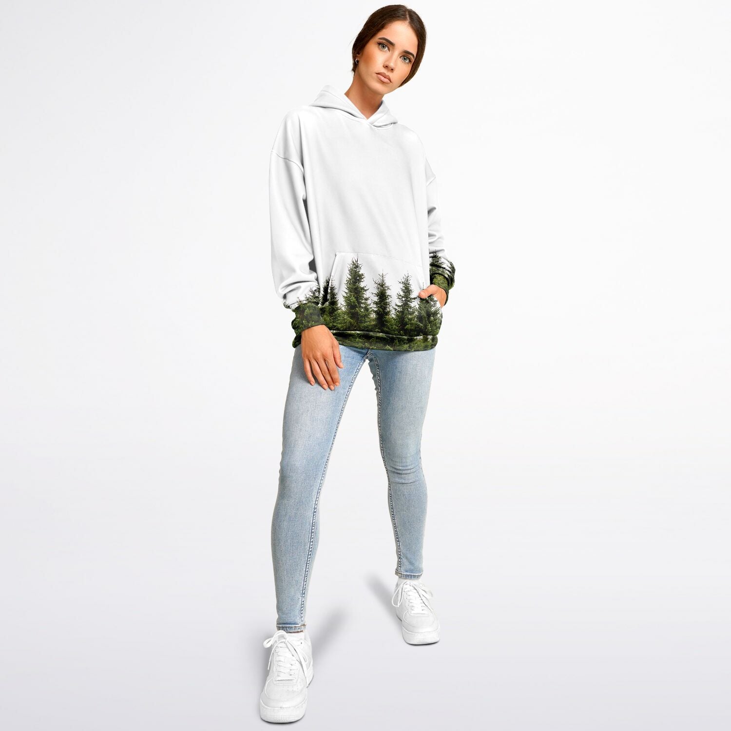 Heavyweight Oversized Hoodie | Pine Trees on a White Background | Camo Colors