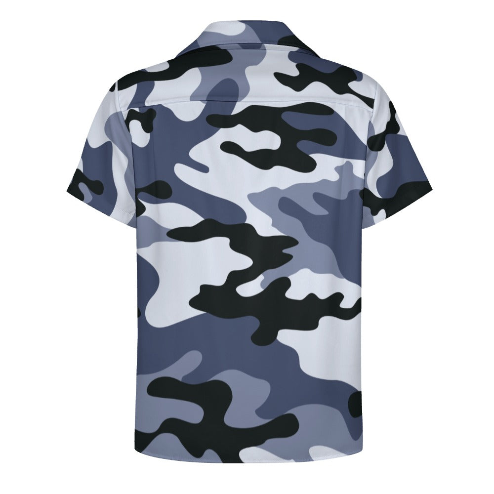Light Blue Camo Shirt For Men | Cuban Collar Design | Camo Colors