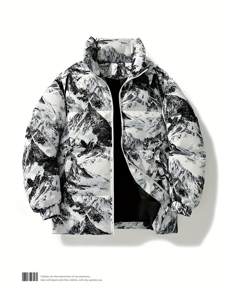 Men's Camo Hooded Puffer Jacket with Zip-Up Front Camo Colors