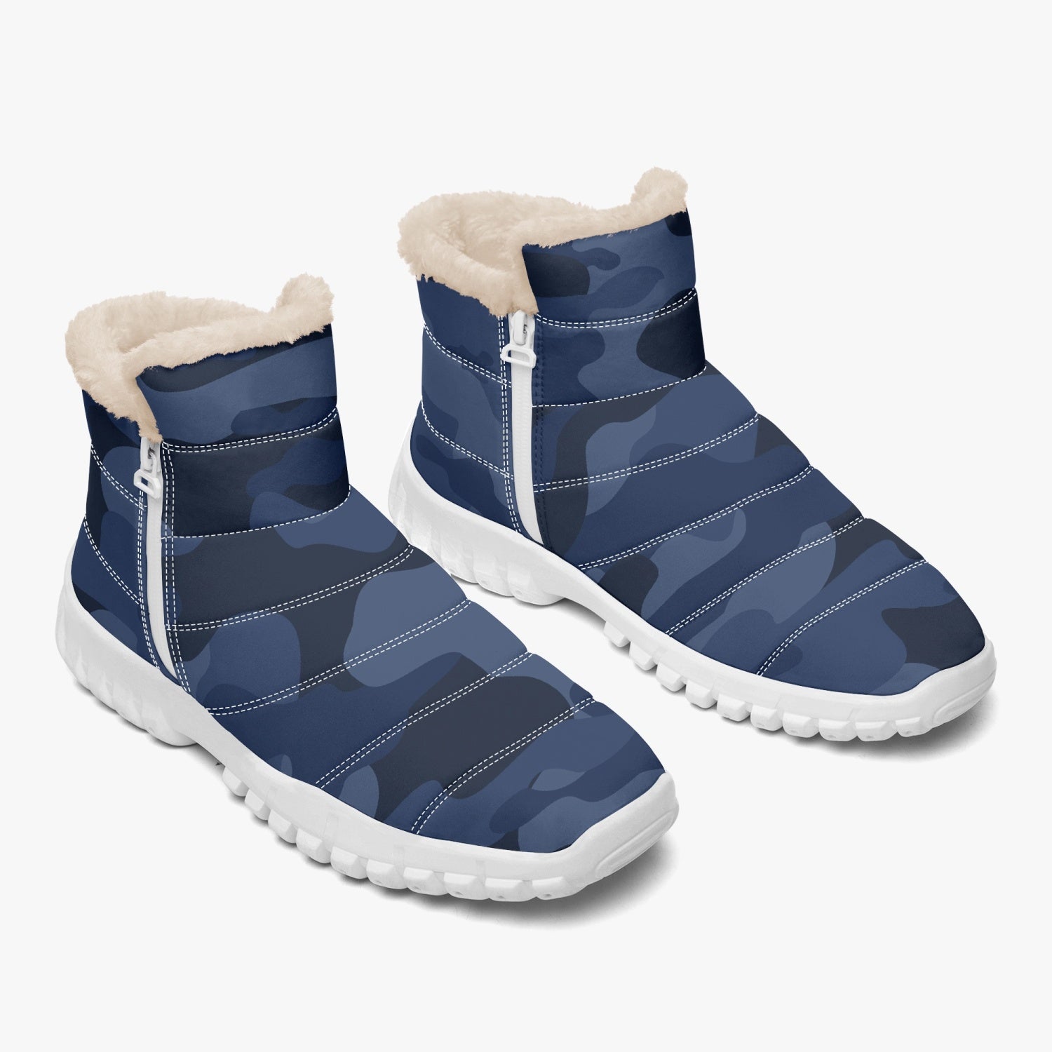 Camo Boots | Cotton-pad Fur Zipper Up | Deep Blue Camo Colors
