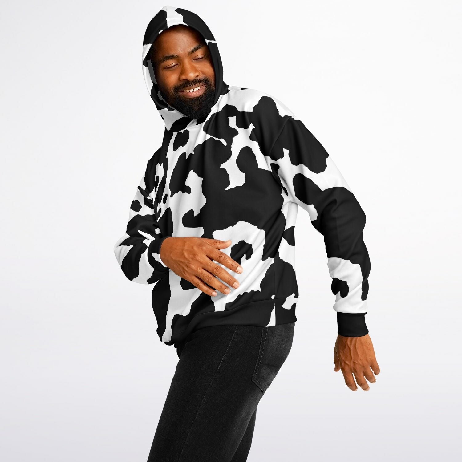 Oversized Hoodie in Black and White Cow Print | Camo Colors