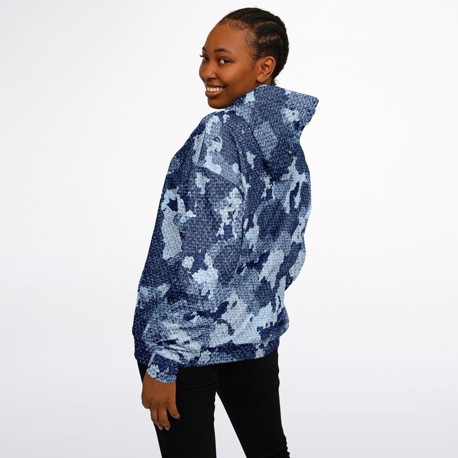 Denim Oversized Hoodie | Blue Camouflage Cloth Pattern | Camo Colors