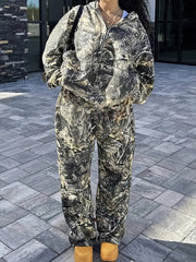 Women's Casual Printed Long Sleeve Zipper Hooded Suit Camo Colors