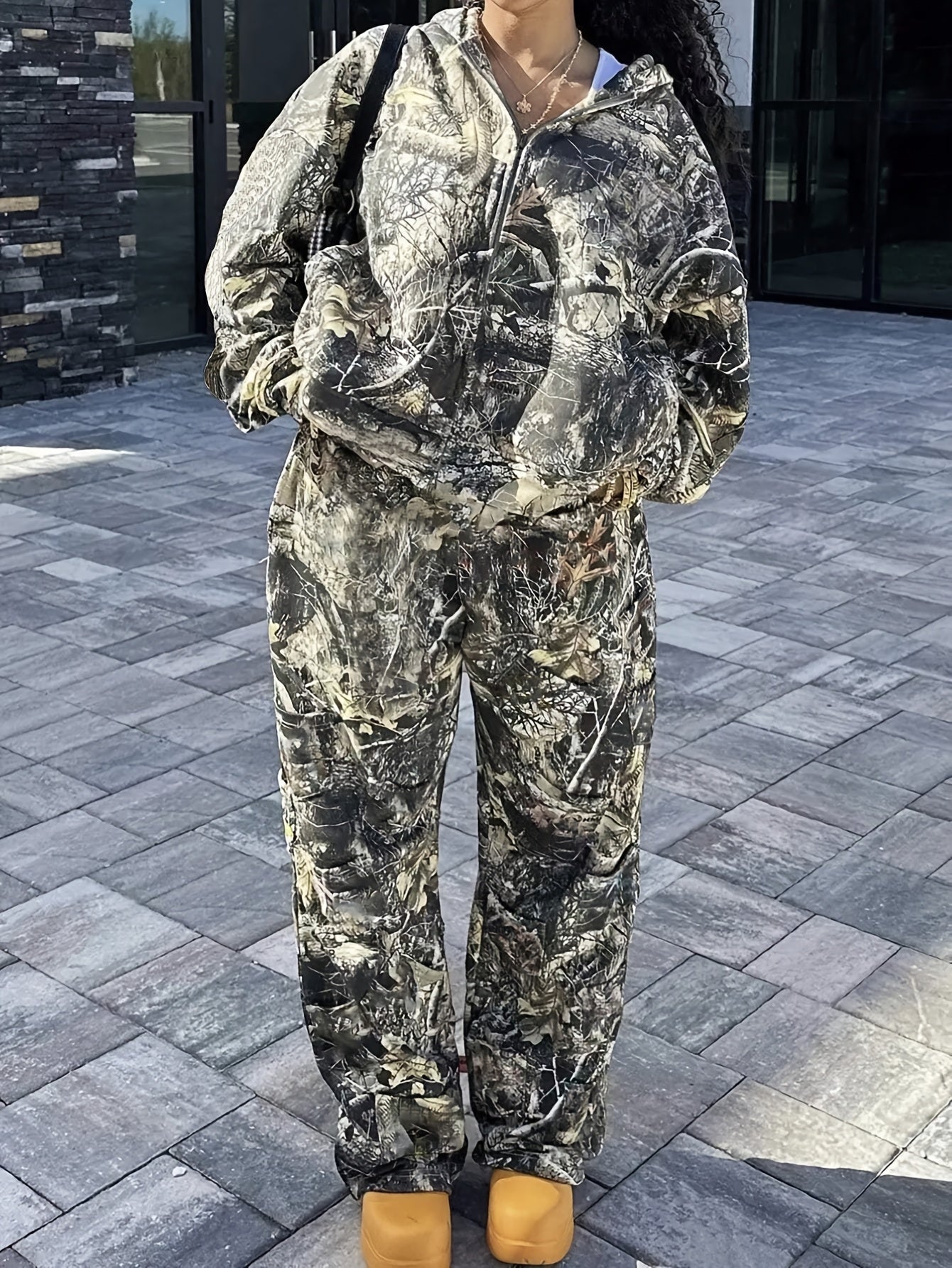 Women's Casual Printed Long Sleeve Zipper Hooded Suit Camo Colors