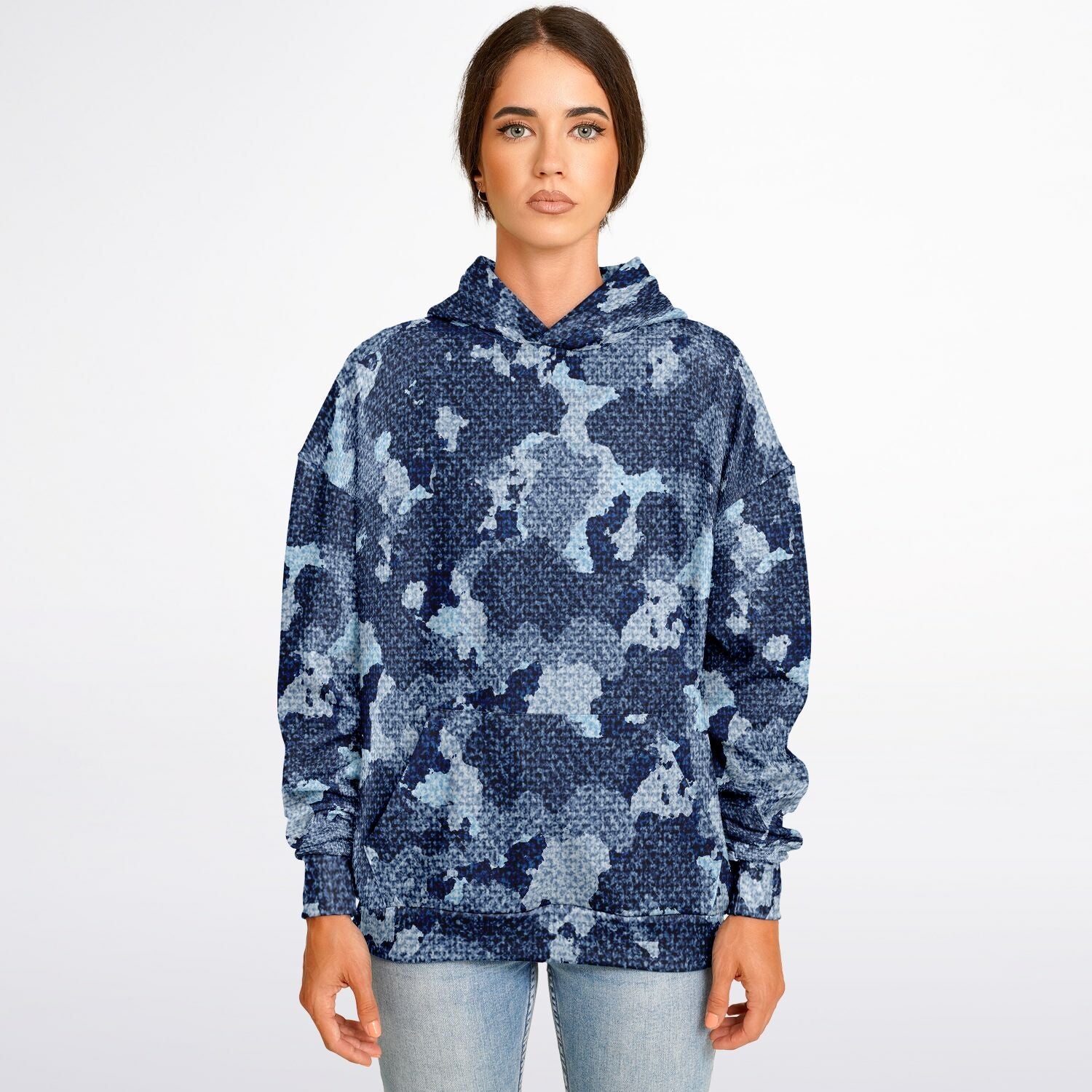 Denim Oversized Hoodie | Blue Camouflage Cloth Pattern | Camo Colors