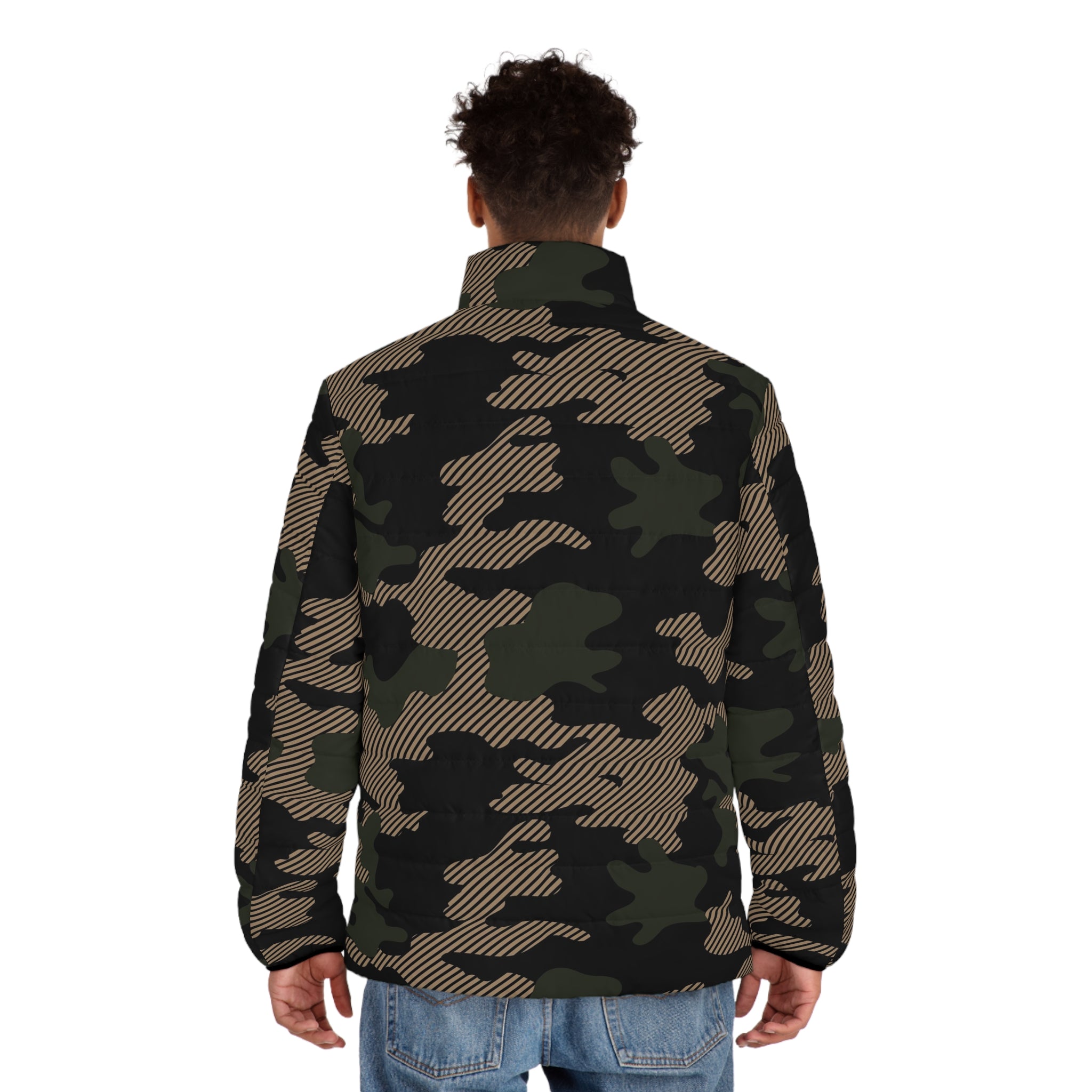 Camo Puffer Jacket For Men | Dark Jungle Green & Black Camo Colors