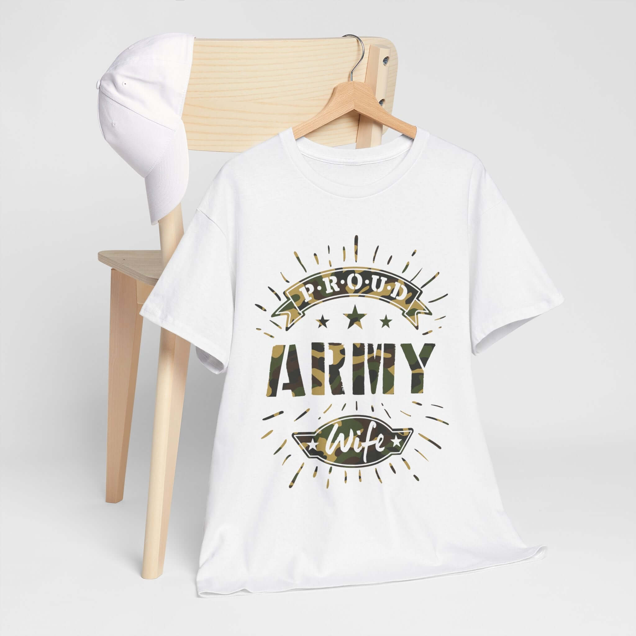 Proud Army Wife White T-Shirt | 2025 Heavy Cotton Tee Camo Colors