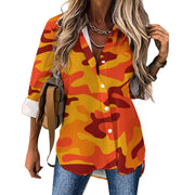 Women's Button-Up Camo Shirt | Orange & Red Camo Colors