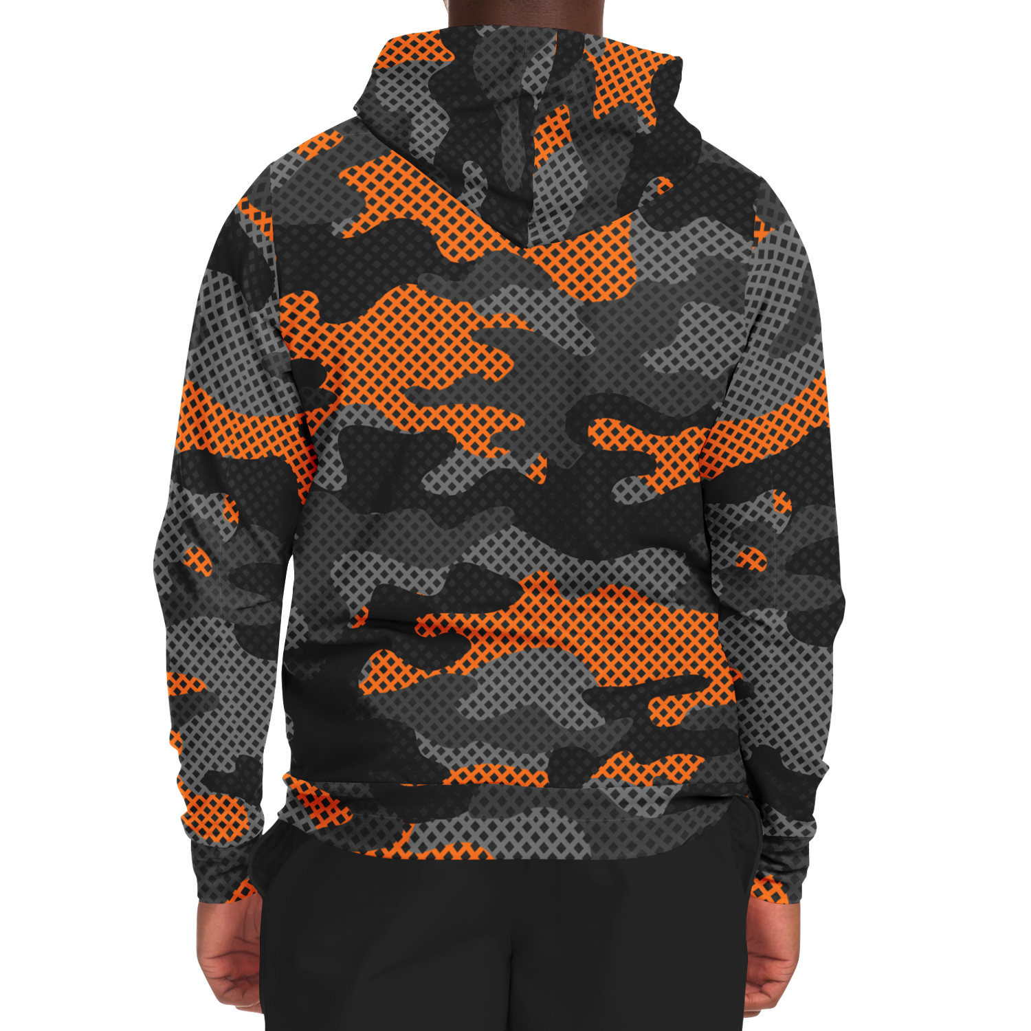 Zip-Up Hoodie | Orange & Black Pixel Camouflage style Camo Colors