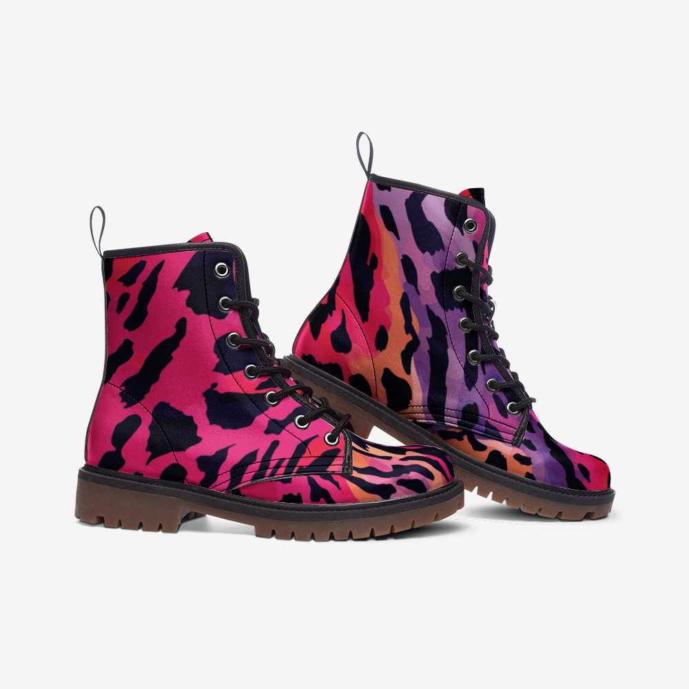 Leopard Boots | Lightweight Leather | Deep Cerise Pink Camo Colors
