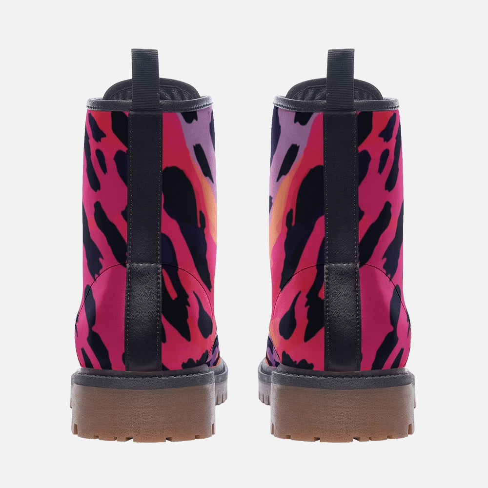 Leopard Boots | Lightweight Leather | Deep Cerise Pink Camo Colors