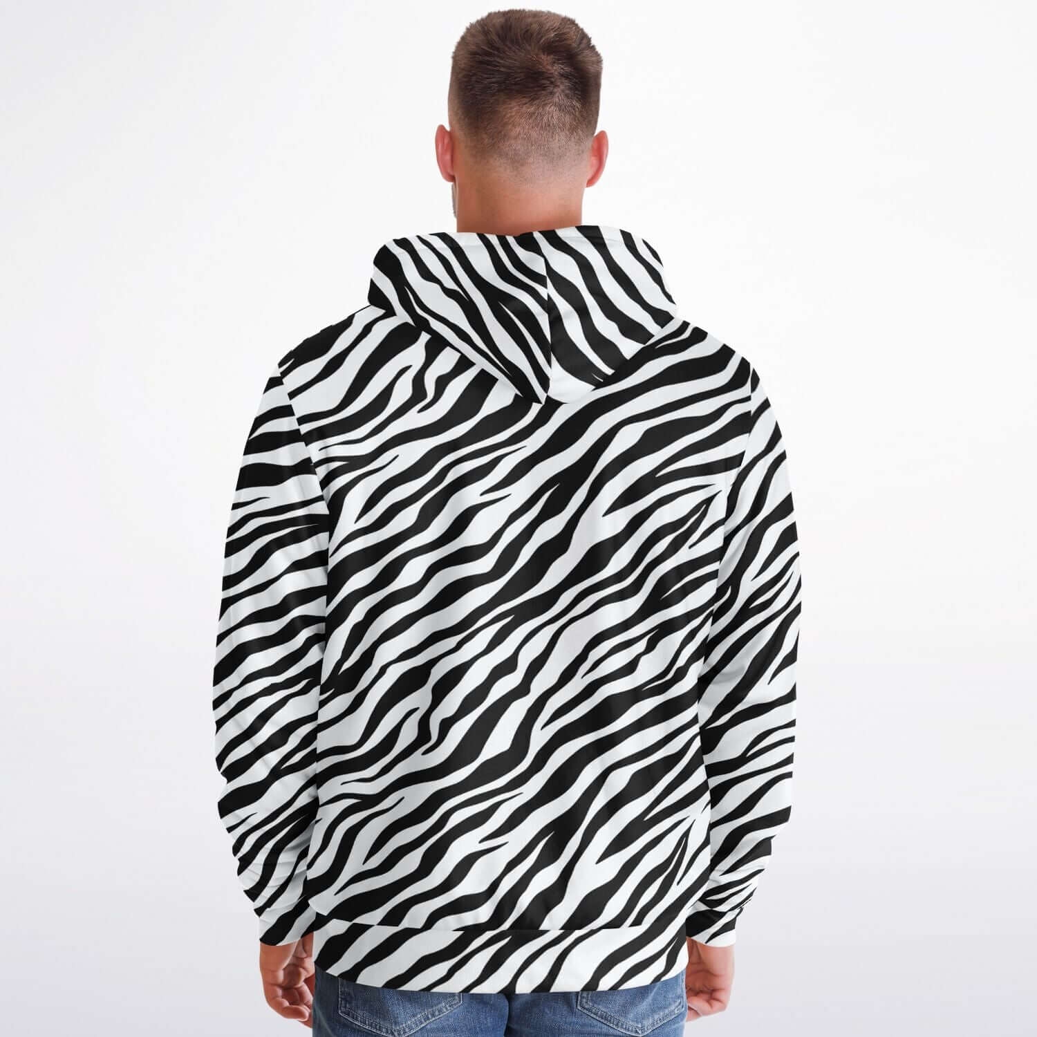 Microfleece Zip Hoodie in Black and White Zebra Print Camo Colors