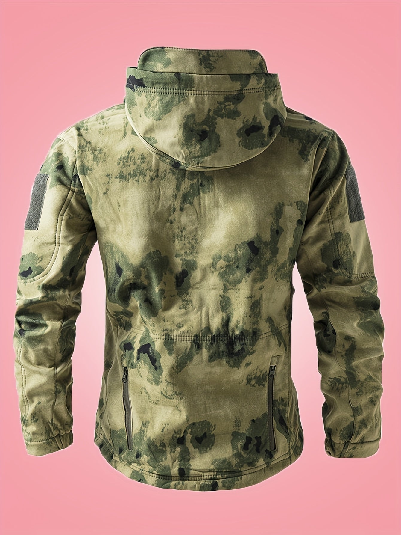 Men's Military Camo Jacket | Hooded Windbreaker with Zippered Pockets, Removable Hood Camo Colors