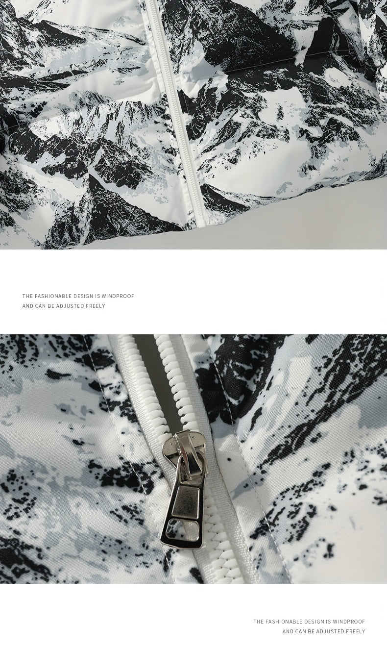 Men's Camo Hooded Puffer Jacket with Zip-Up Front Camo Colors