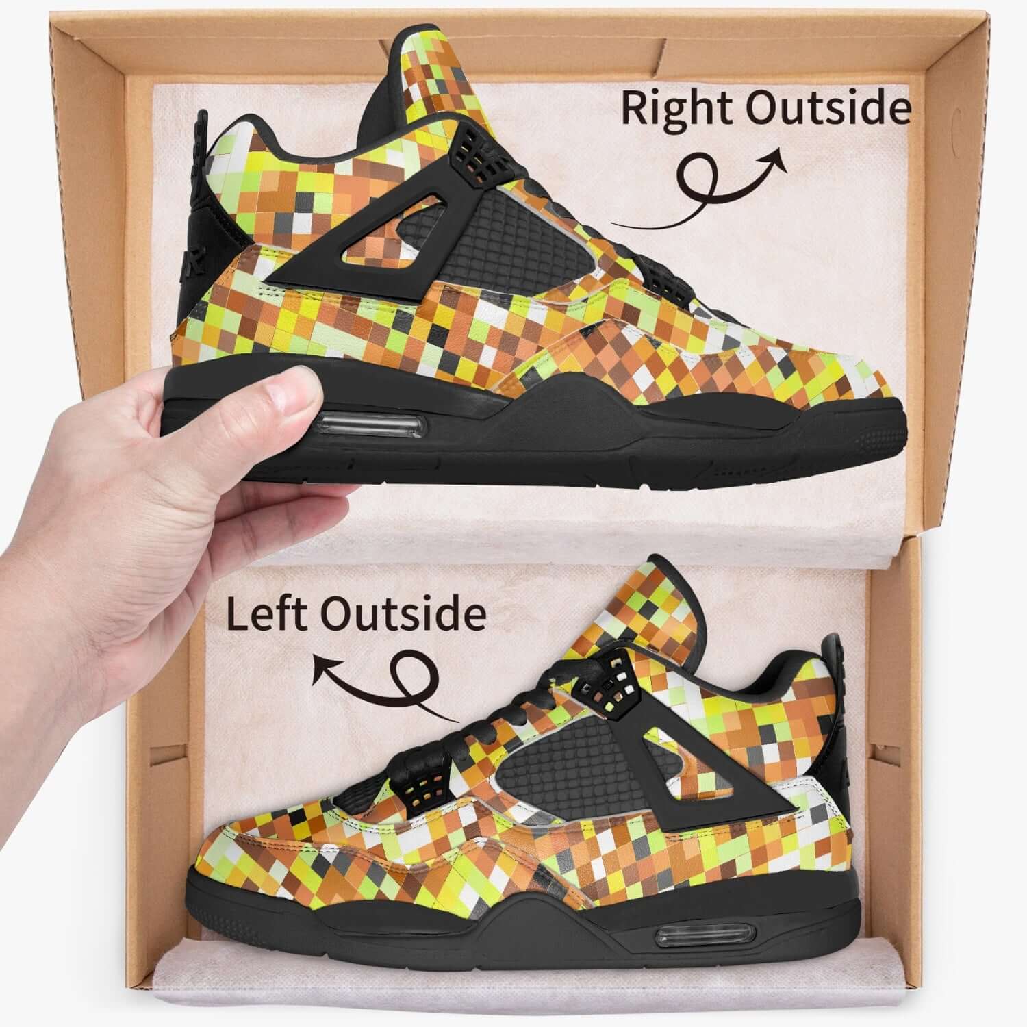 Camo Jordans AJ4 | Multicolored Squares Camo Colors