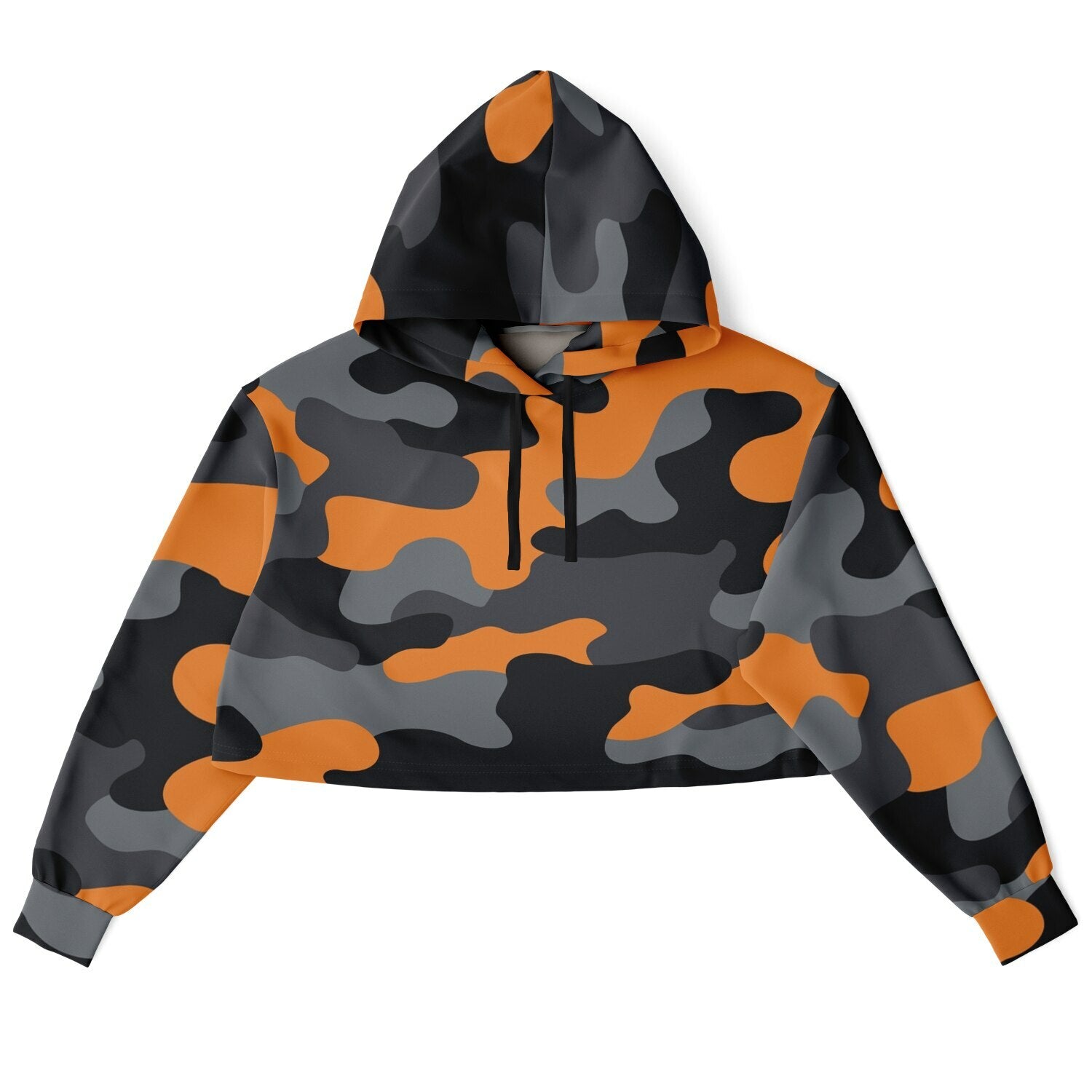 Cropped Hoodie For Women | Orange, Gray & Black Camouflage Camo Colors