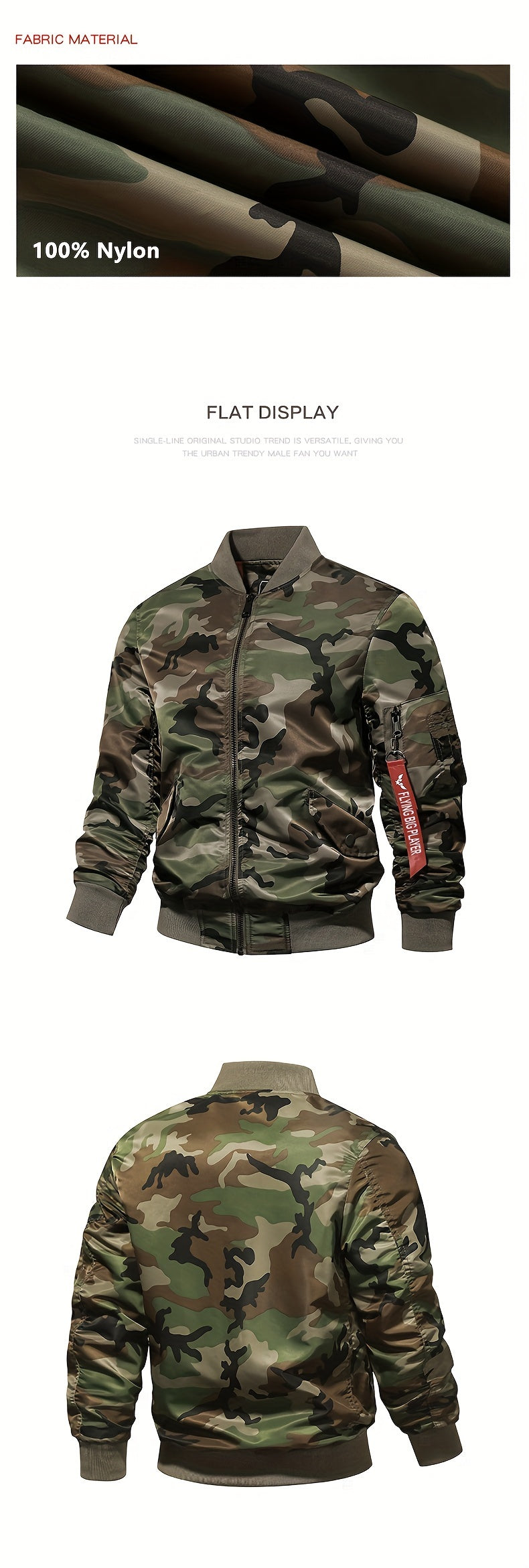 Men's Casual Zip Bomber Jacket: Camo Print for Spring/Fall Camo Colors