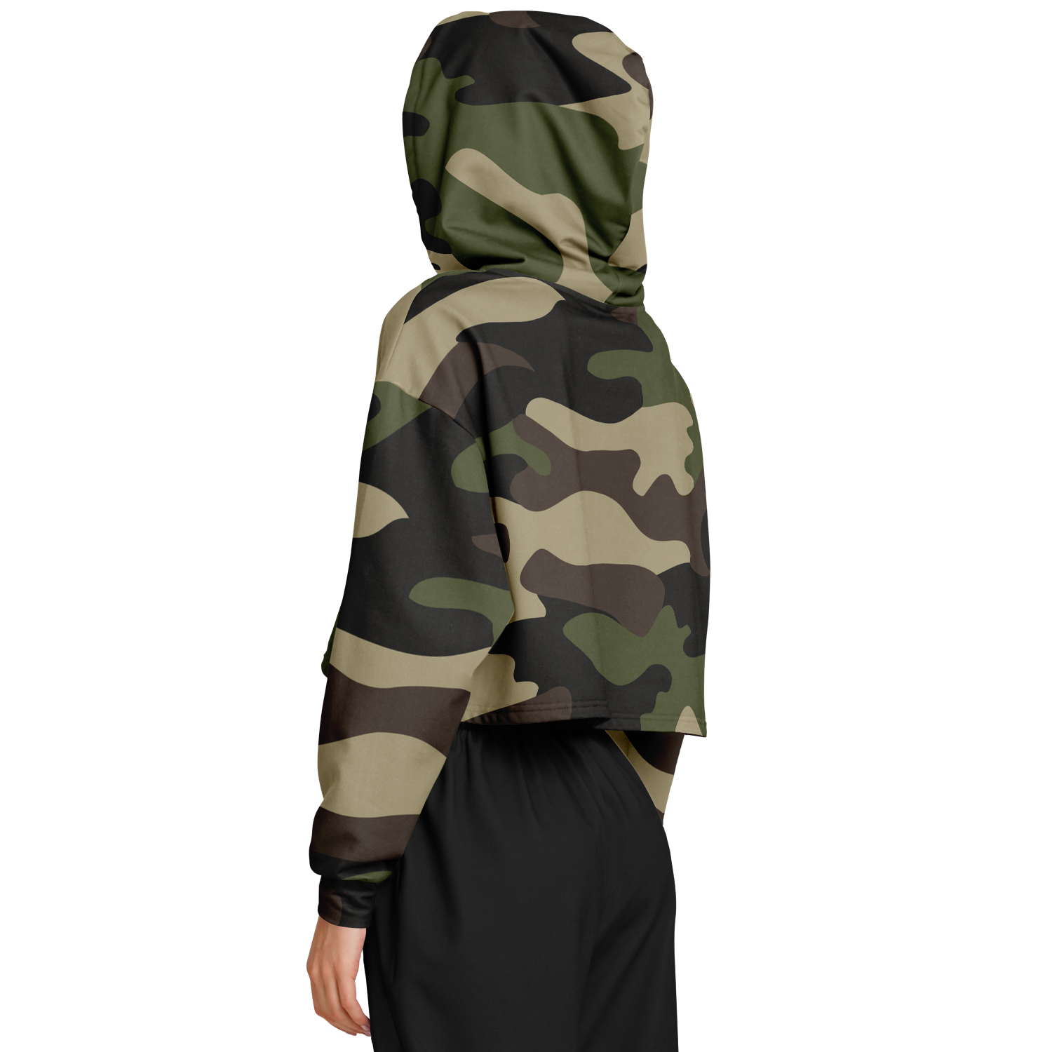 Cropped Hoodie For Women | Classic Green Camo Camo Colors
